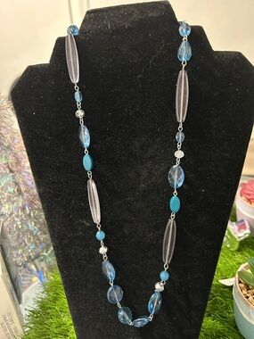 Blue Glass Bead Long Necklace - Unbranded